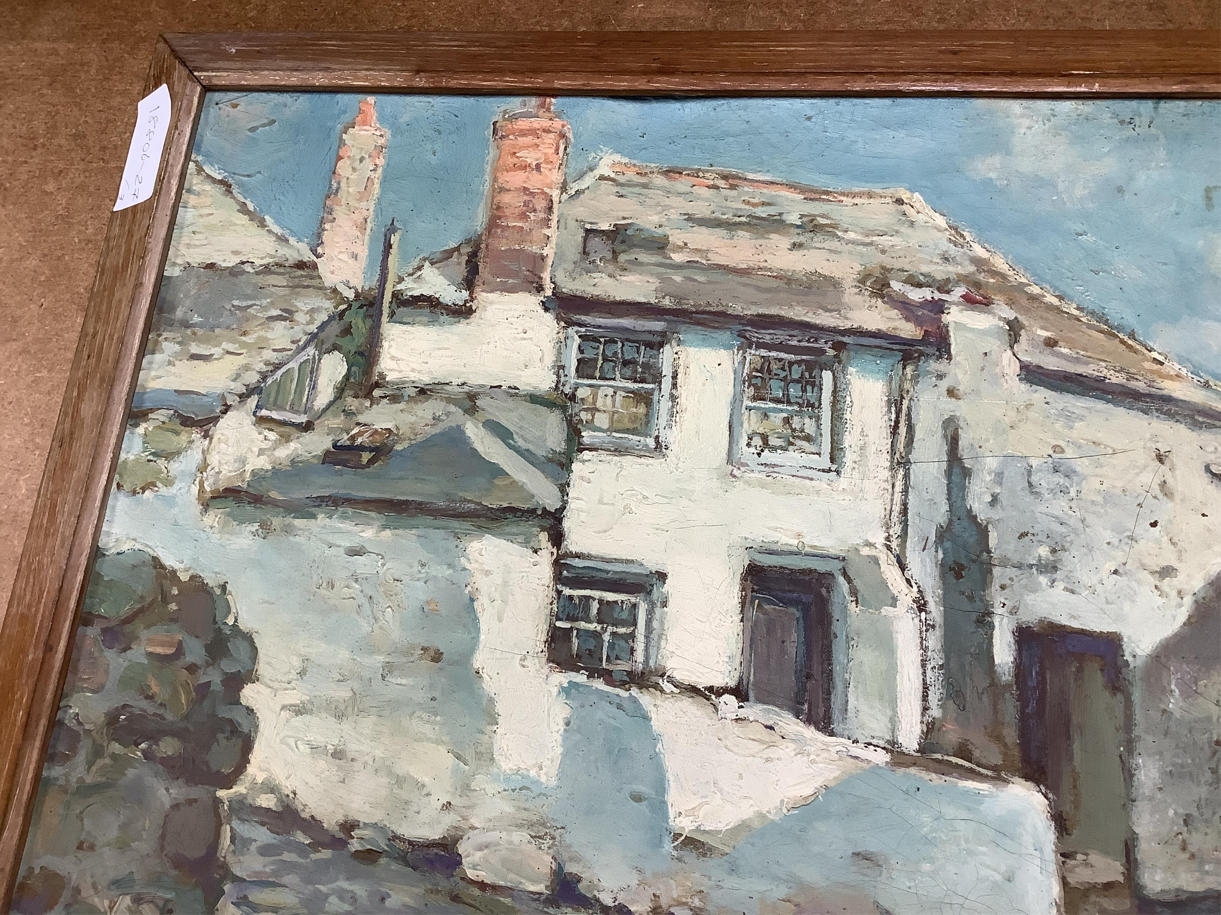 Hurst Balmford (1871-1950), Coastal view, harbour view and street scene, each signed, set of three oils on canvas laid onto board, 40 x 50cm